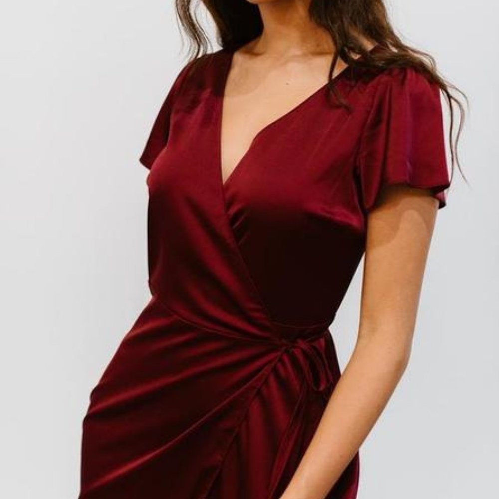 Red Satin Maxi Wrap-front Dress